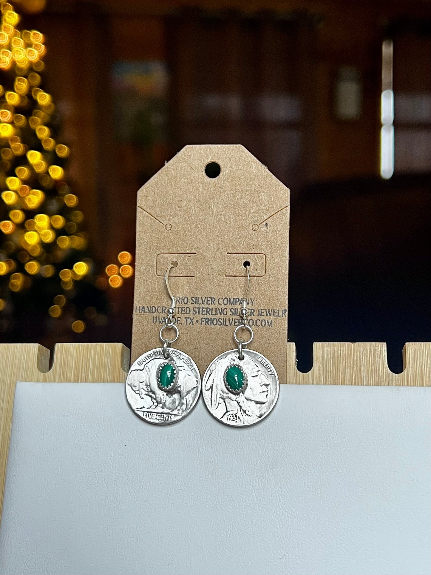 Malachite Buffalo/Indian Earrings