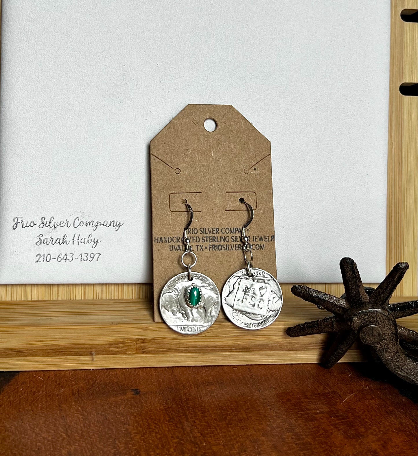 Malachite Buffalo/Indian Earrings