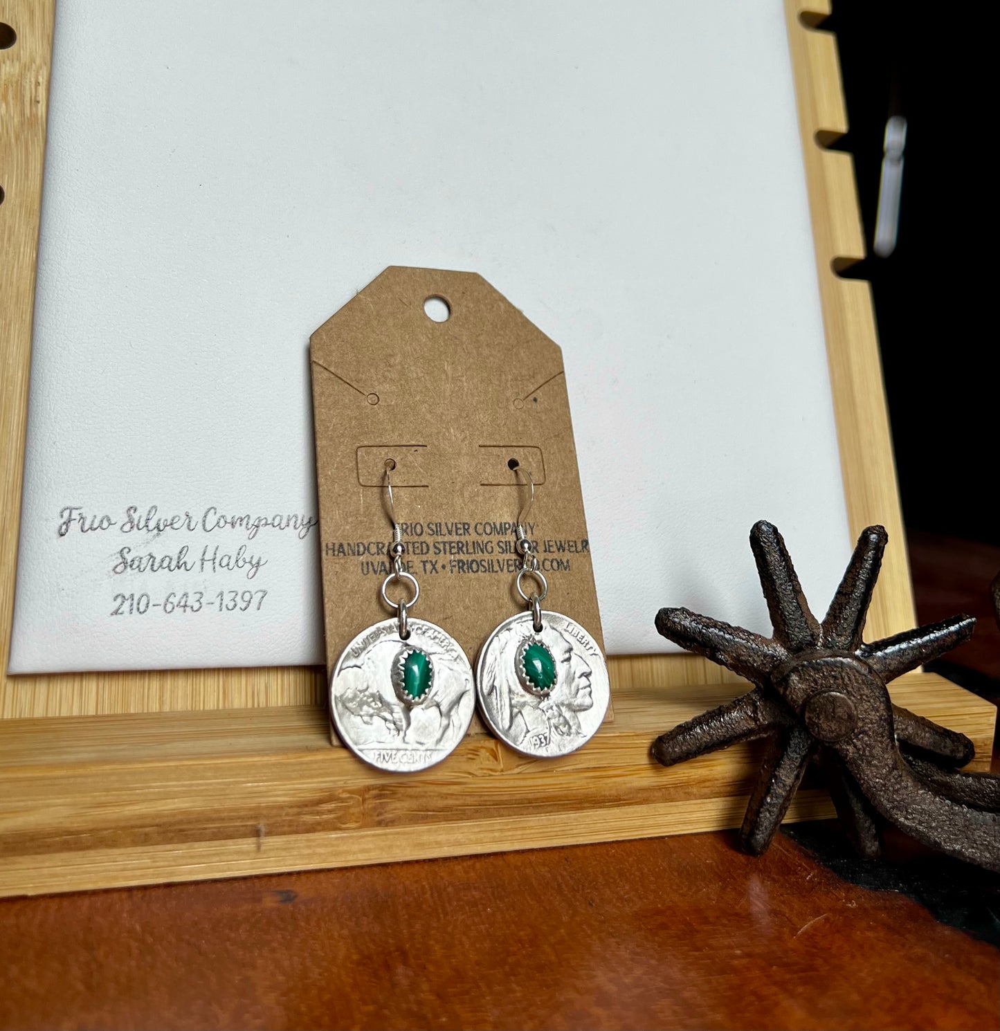 Malachite Buffalo/Indian Earrings